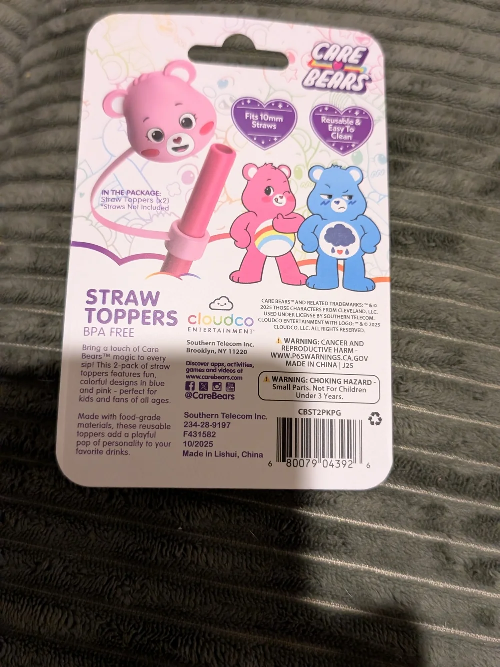 🦋 Care Bears Pink & Blue Character Straw Toppers 2-Pack